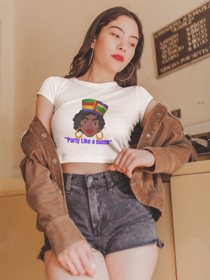 "Party Like a Queen" Women's Oversized Crop Top – Perfect for Party Lovers