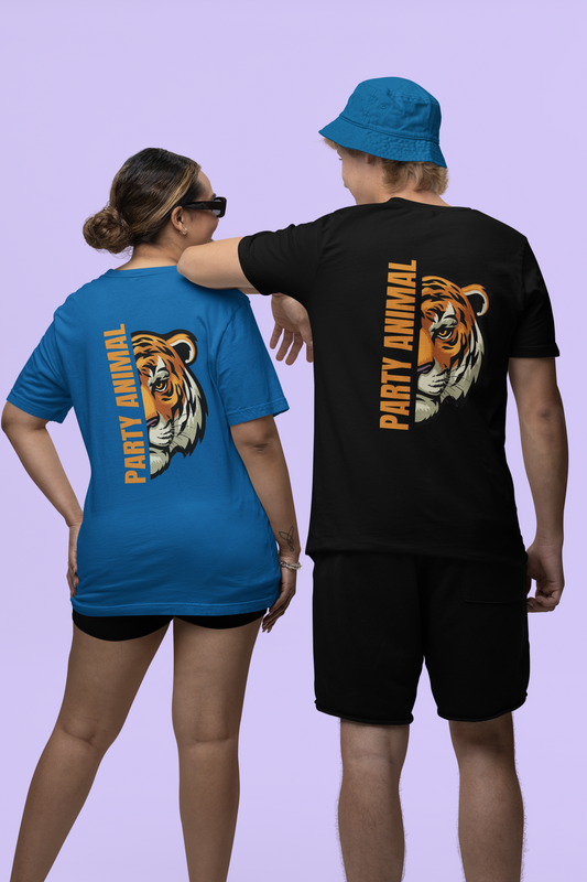 "Party Animal" Oversized Unisex T-Shirt – Featuring a Bold Tiger Face Back Design