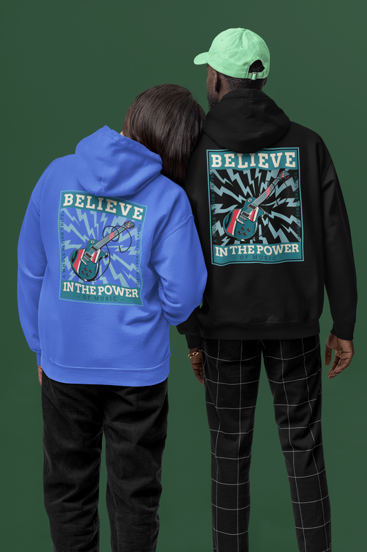 "Believe in the Power of Music" Premium Unisex Hoodie – Soundwave Guitar Edition